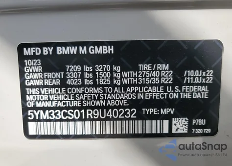 2024 BMW Xm Label from USA, damaged, VIN 5YM33CS01R9U40232